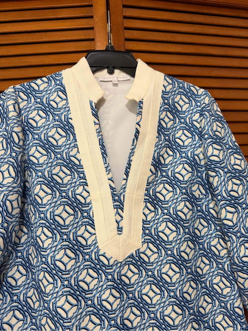 Preston & York NWOT Size 10 Loretta Blue/White Lined Linen Tunic - Picture 3 of 10